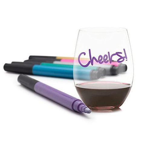 VinoVivo Wine Glass Writer Metallic Pen - Use Markers on all Glass, Crystal and Glazed Ceramics - The Custom Wine Charm Replacement