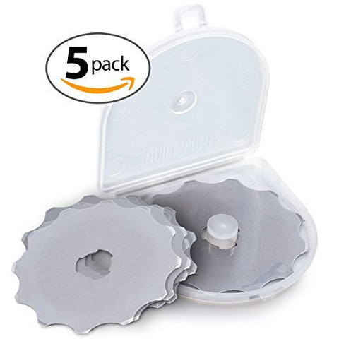 5 Pack 45 mm Rotary Crochet Edge Skip Blades Comes with Storage Case Fits Olfa Fiskars Cutters-