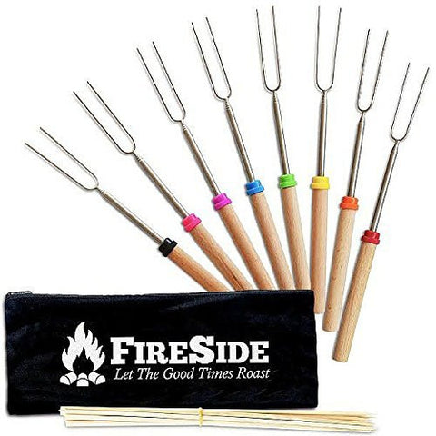 Fireside Marshmallow Roasting Sticks, 32 Inch Extendable Forks For Perfect Smores & Hot Dogs At The Campfire (8 Pack)