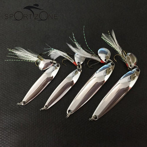 4 Pcs Metal Sequins Fishing Lure Spoon Lure Noise Paillette Hard Baits with Feather Treble Hook Pesca Fishing Tackle 5/7/10/13g