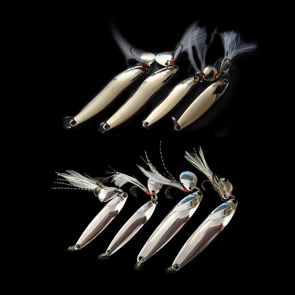 4 Pcs Metal Sequins Fishing Lure Spoon Lure Noise Paillette Hard Baits with Feather Treble Hook Pesca Fishing Tackle 5/7/10/13g