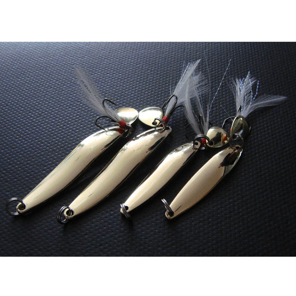 4 Pcs Metal Sequins Fishing Lure Spoon Lure Noise Paillette Hard Baits with Feather Treble Hook Pesca Fishing Tackle 5/7/10/13g