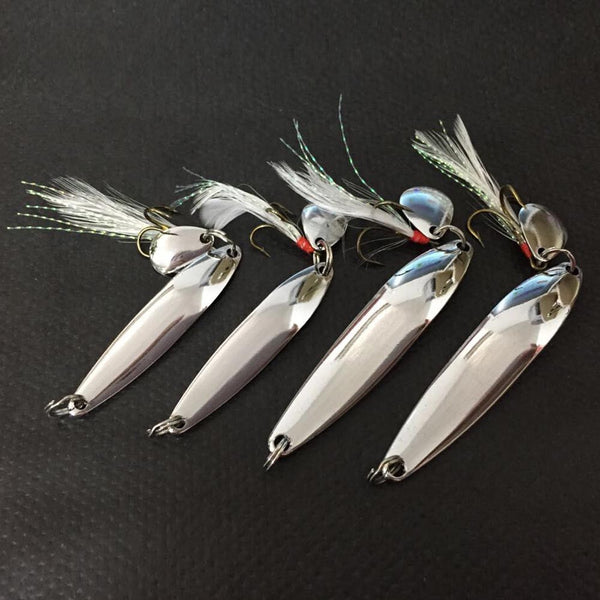 4 Pcs Metal Sequins Fishing Lure Spoon Lure Noise Paillette Hard Baits with Feather Treble Hook Pesca Fishing Tackle 5/7/10/13g